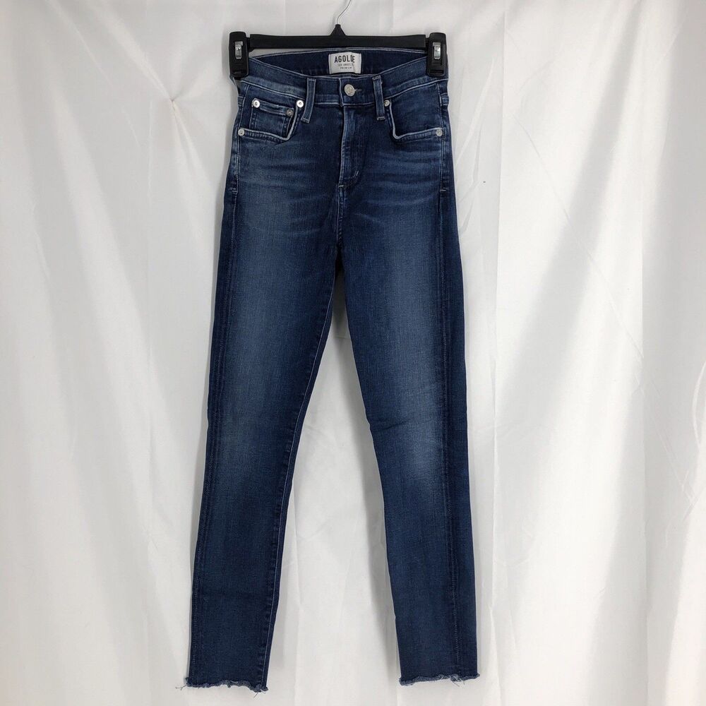 Agolde 23 Black Pinch Waist Skinny Jeans Pants Raw Hem High Rise